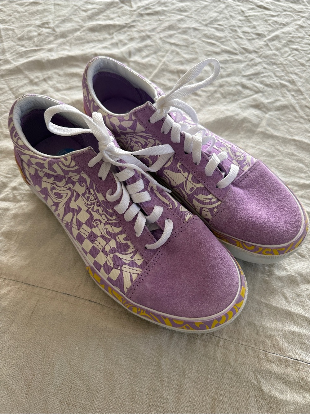 VANS Lavender Patterned Canvas Lace-Up Sneakers